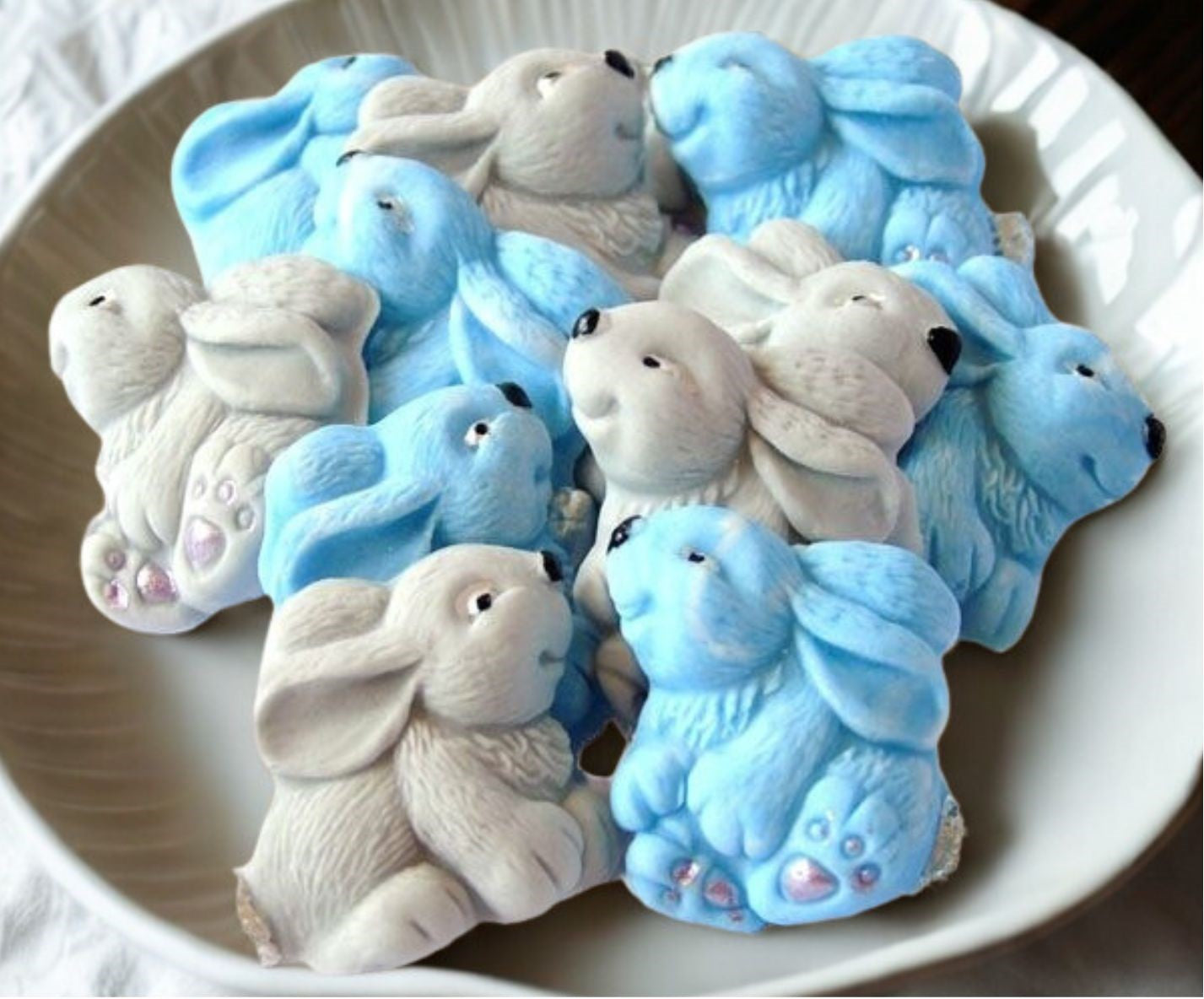12 Easter Coloured Rabbits Baby Shower Edible Cupcake Toppers