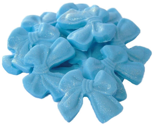 12 Edible Blue Vegan Glittered Bows - Vegan, Dairy & Gluten Free cupcake toppers
