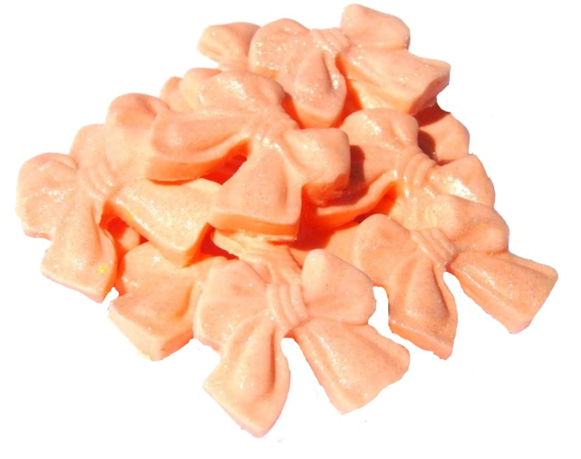 12 Edible Peach Vegan Glittered Bows - Vegan, Dairy & Gluten Free cupcake toppers