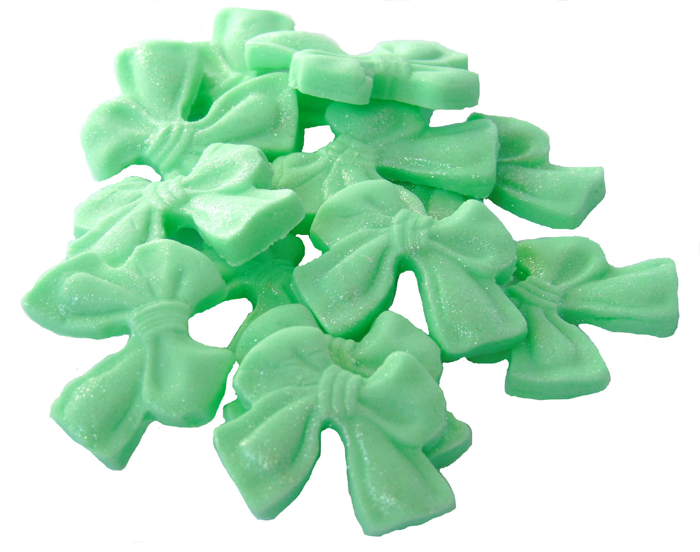 12 Edible Green Vegan Glittered Bows - Vegan, Dairy & Gluten Free cupcake toppers