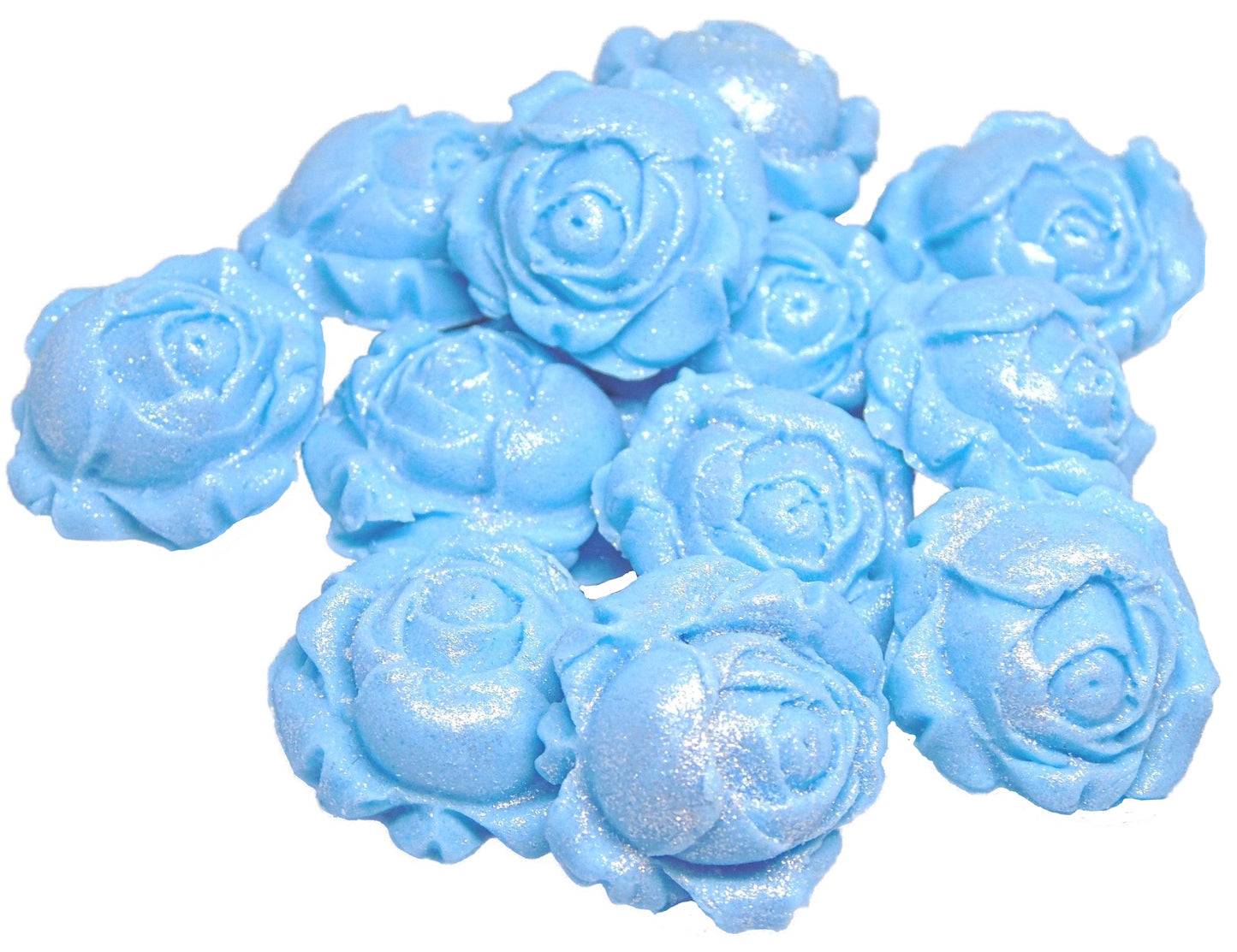 12 Glittered Blue Rose Buds Edible Vegan Cupcake Cake Toppers
