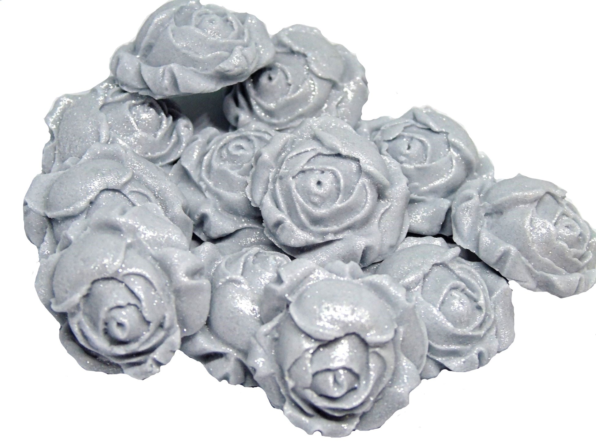 12 Glittered Silver Rose Buds Edible Vegan Cupcake Cake Toppers