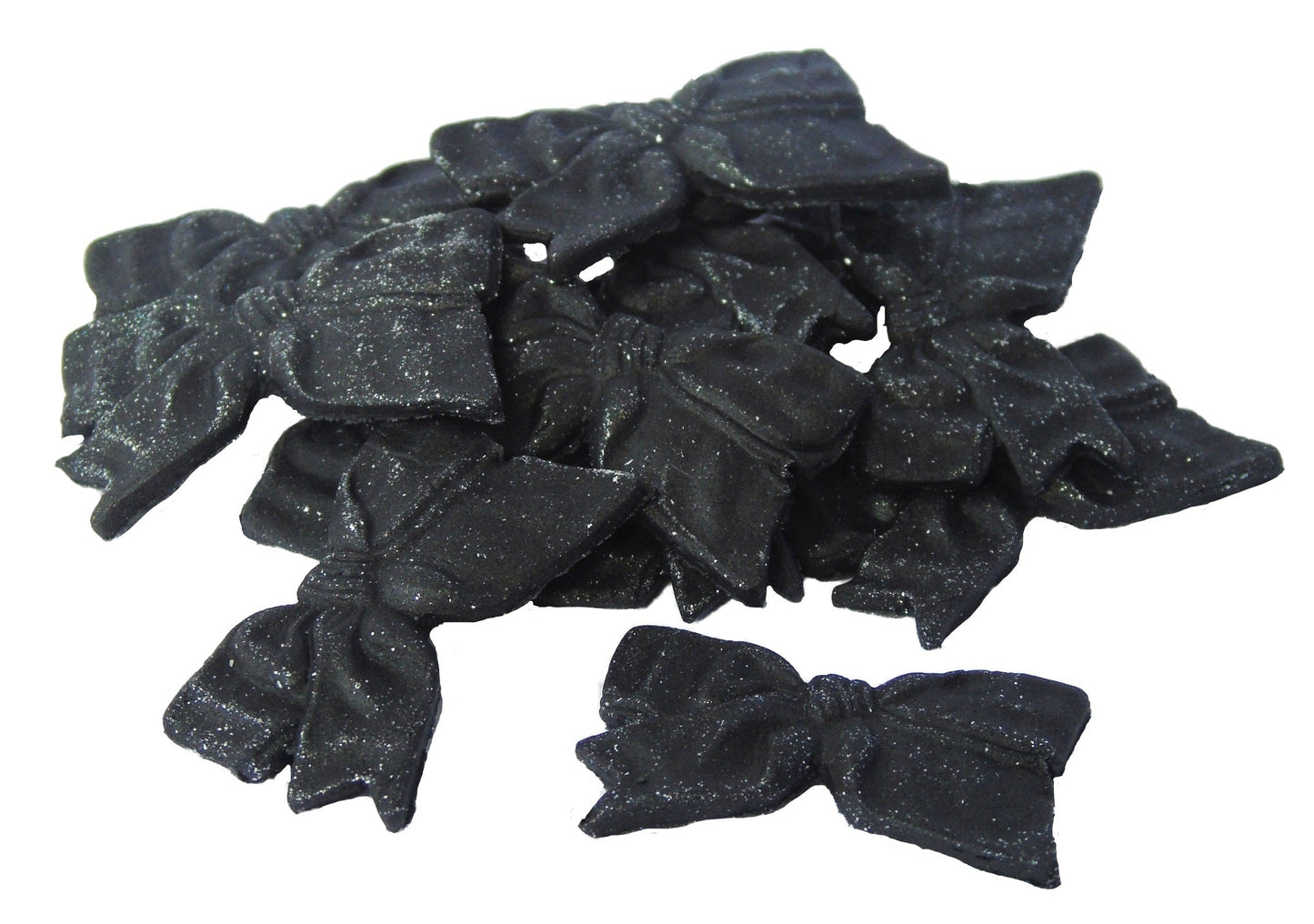 12 Edible Black Fine Glittered Bows Cupcake Toppers
