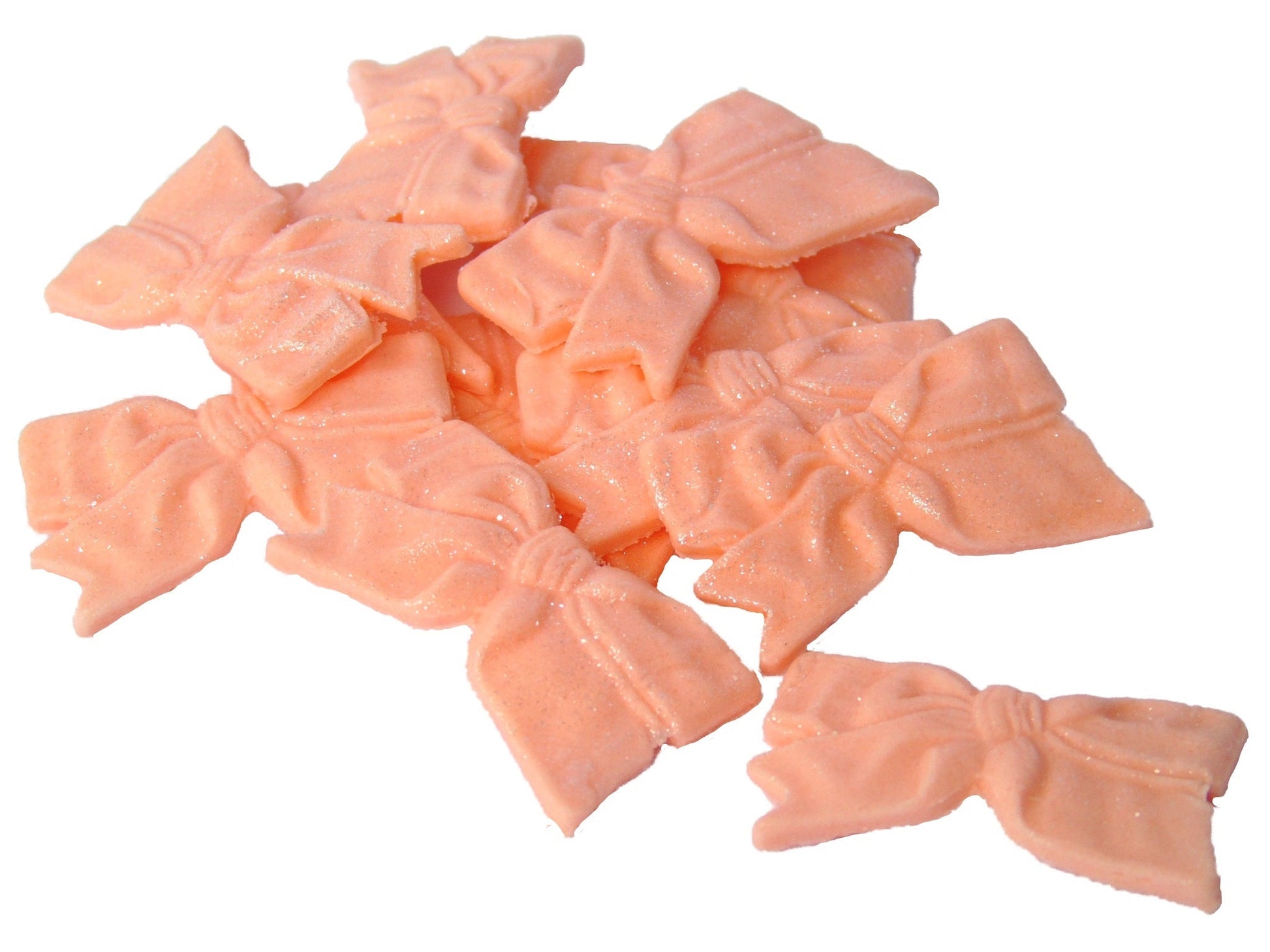 12 Edible Peach Fine Glittered Bows Cupcake Toppers
