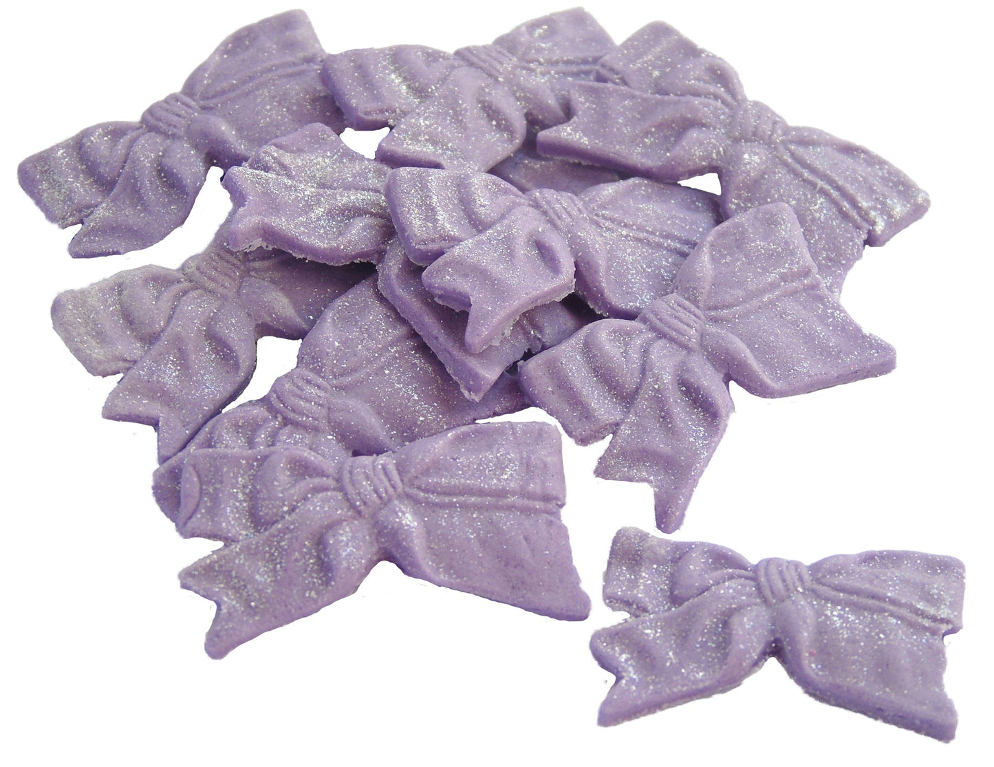 12 Edible Purple Fine Glittered Bows Cupcake Toppers