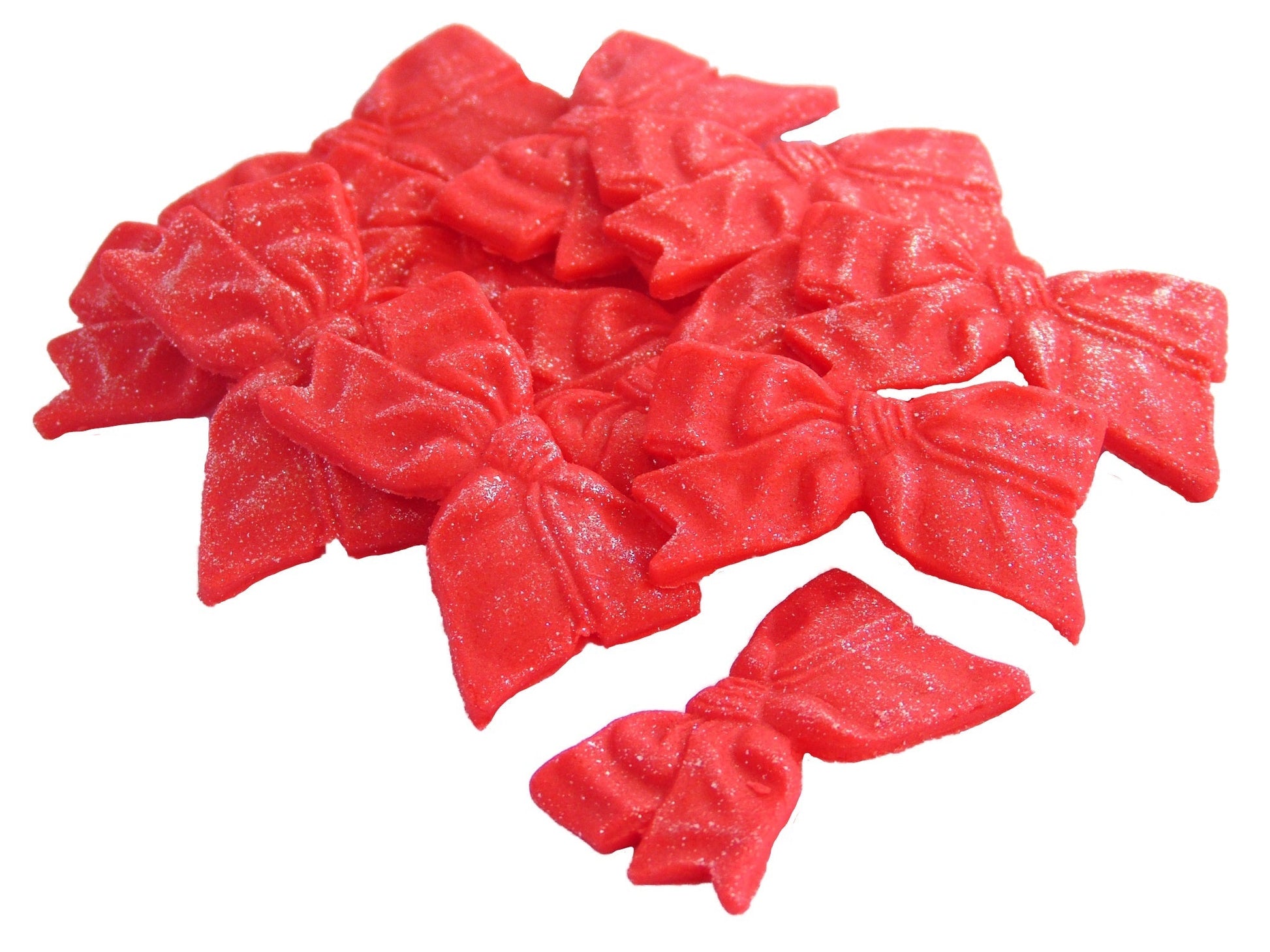 12 Edible Red Fine Glittered Bows Cupcake Toppers