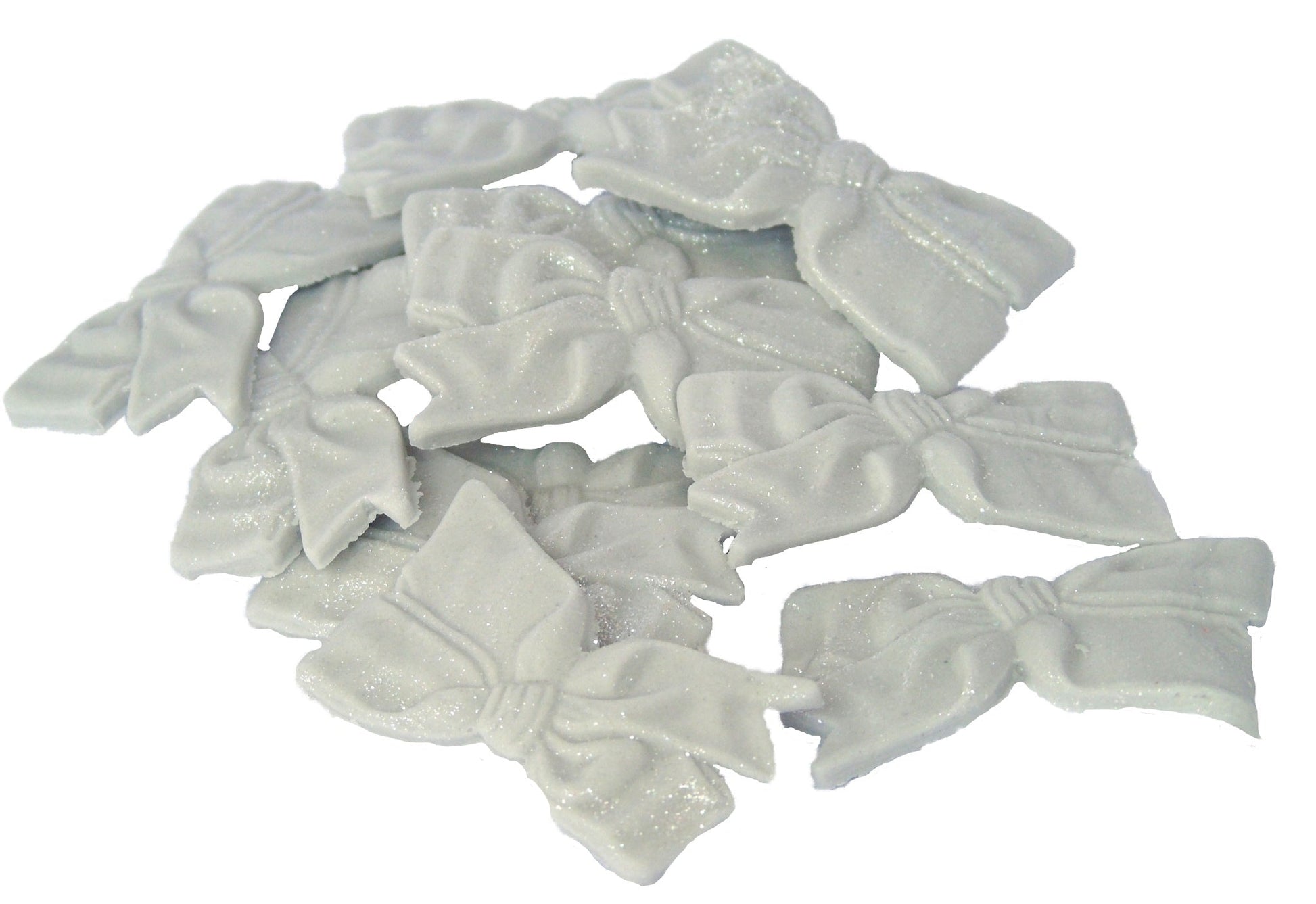 12 Edible Silver Fine Glittered Bows Cupcake Toppers
