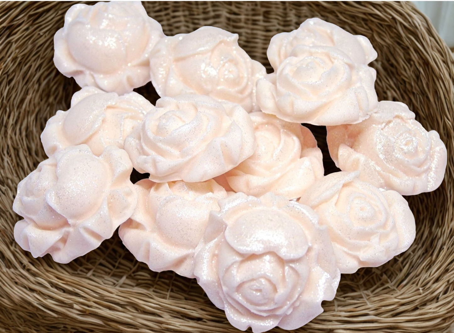 12 Glittered Ivory Rose Buds Edible Vegan Cupcake Cake Toppers