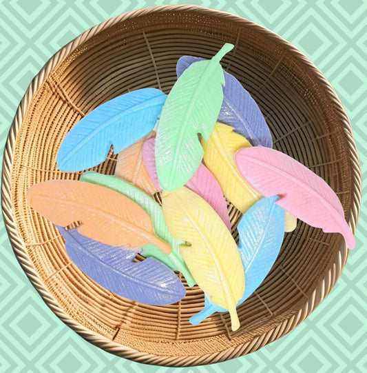 12 Vegan Coloured Feathers Glittered Cupcake & Cake Toppers