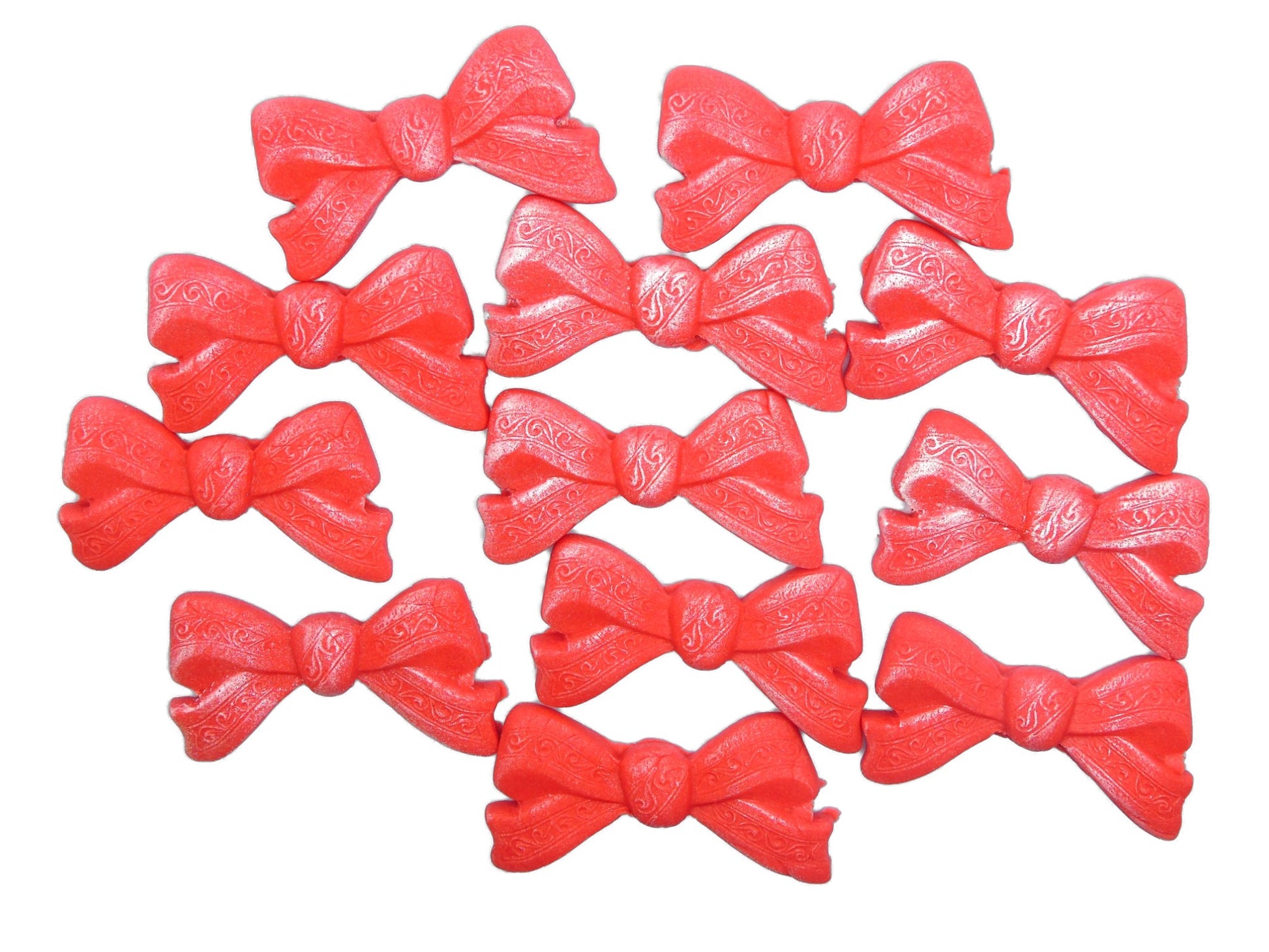 12 Edible Large Red Vegan Glittered Bows Wedding Cupcake Cake Toppers