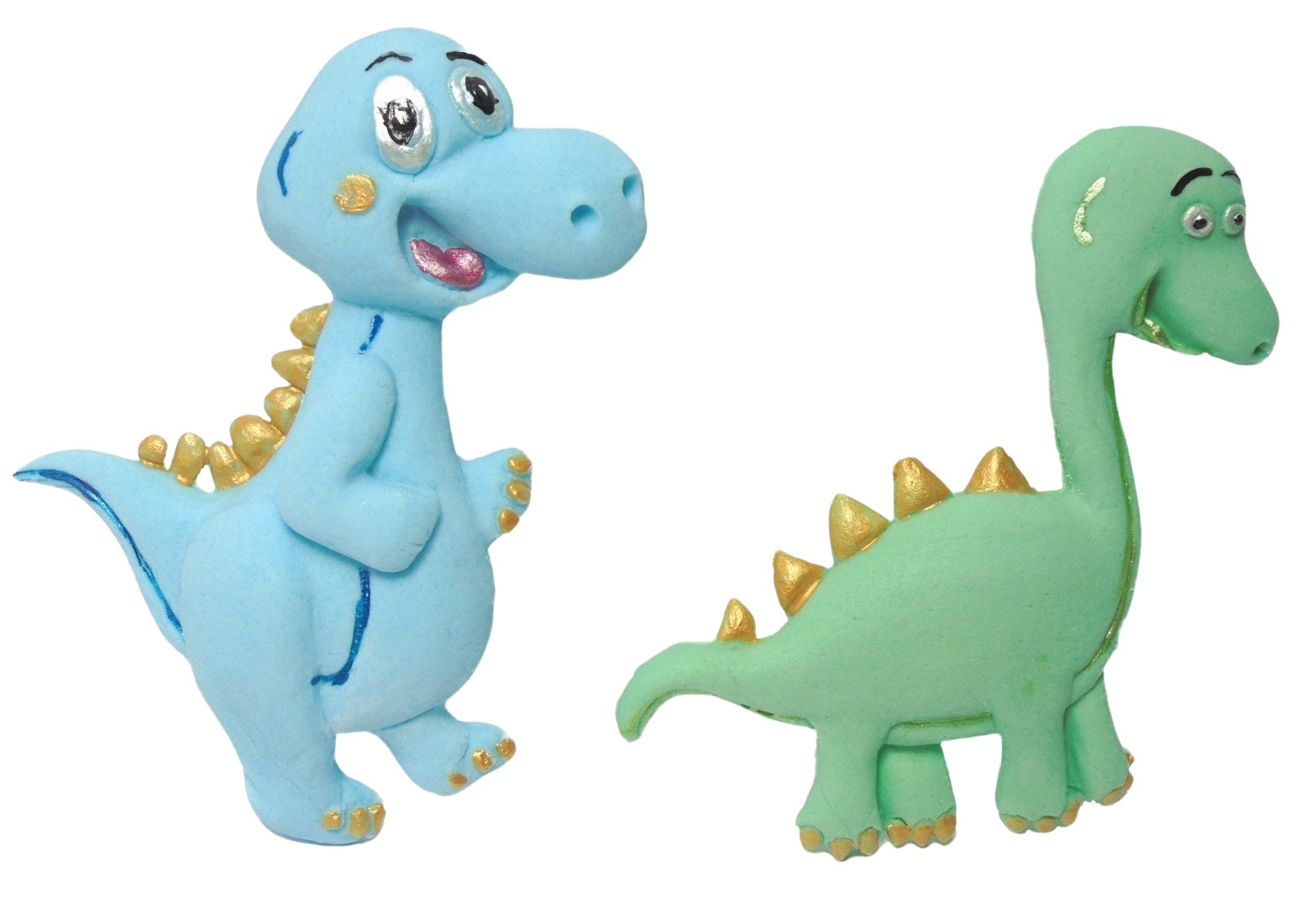 2 Large dinosaur cake toppers one blue the other green