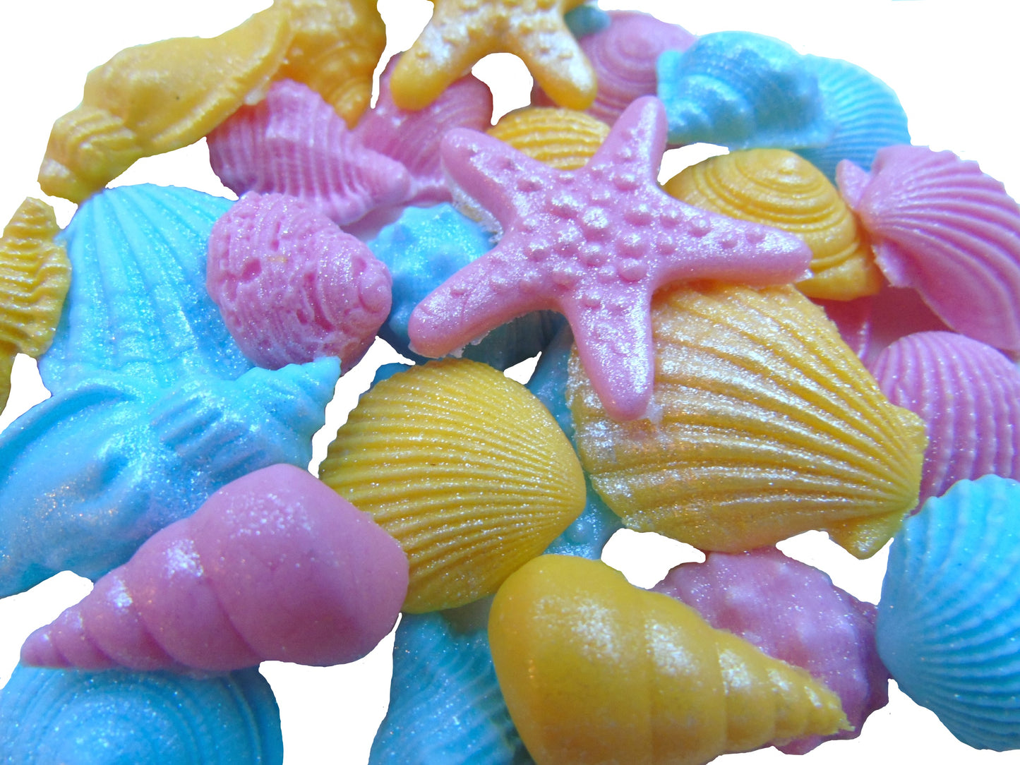 30 coloured sea shells for cupcake and cake decorations