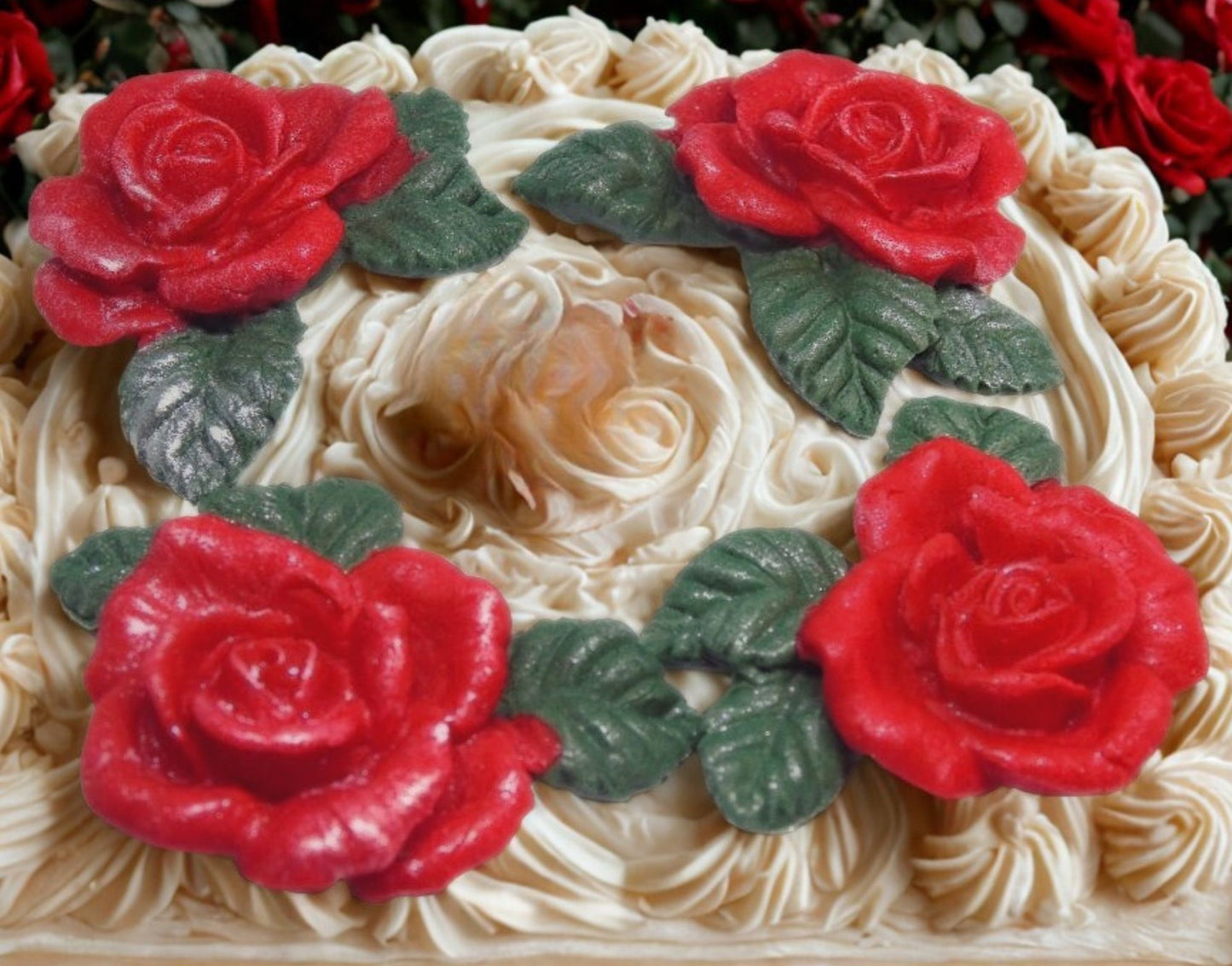 Set 4 Glittered Rose Garland Wedding Edible Rose Toppers