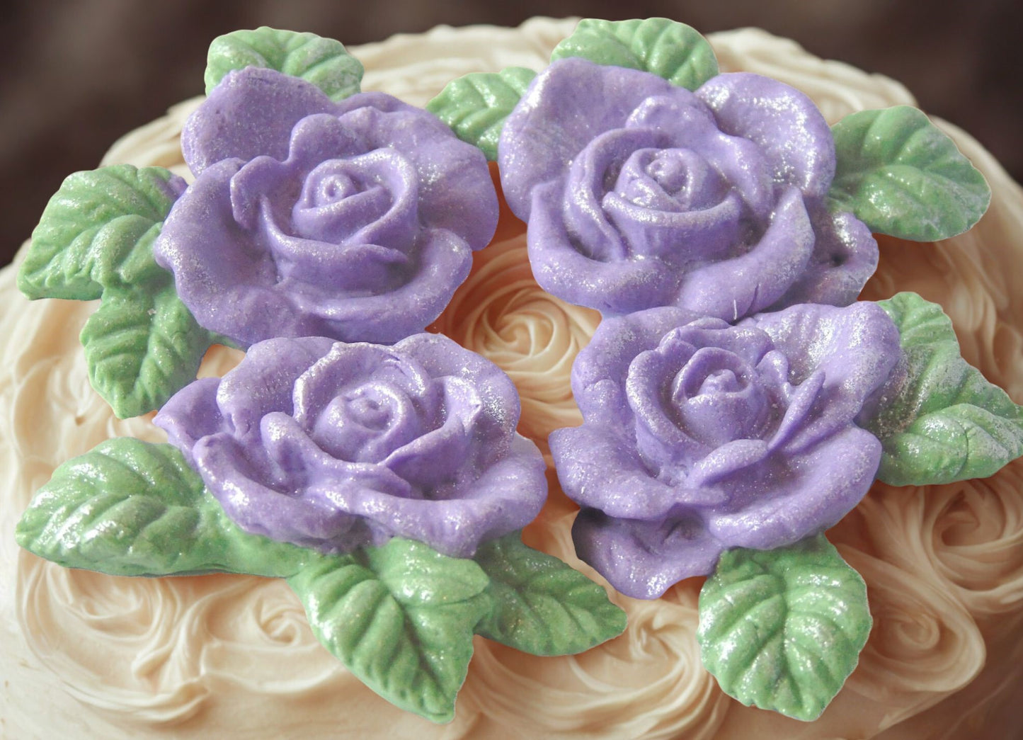 Set 4 Glittered Rose Garland Wedding Edible Rose Toppers