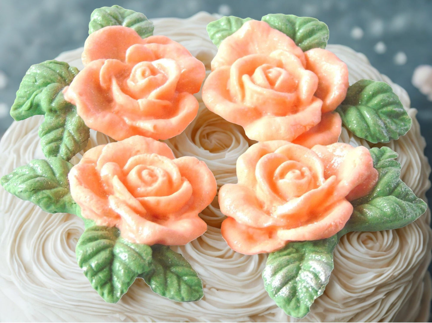 Set 4 Glittered Rose Garland Wedding Edible Rose Toppers