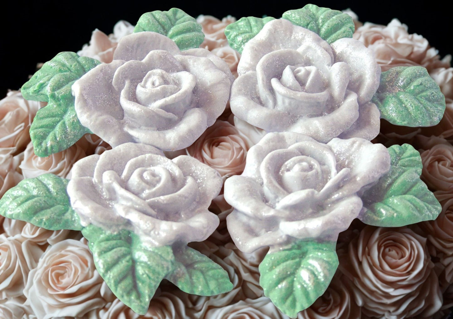 Set 4 Glittered Rose Garland Wedding Edible Rose Toppers