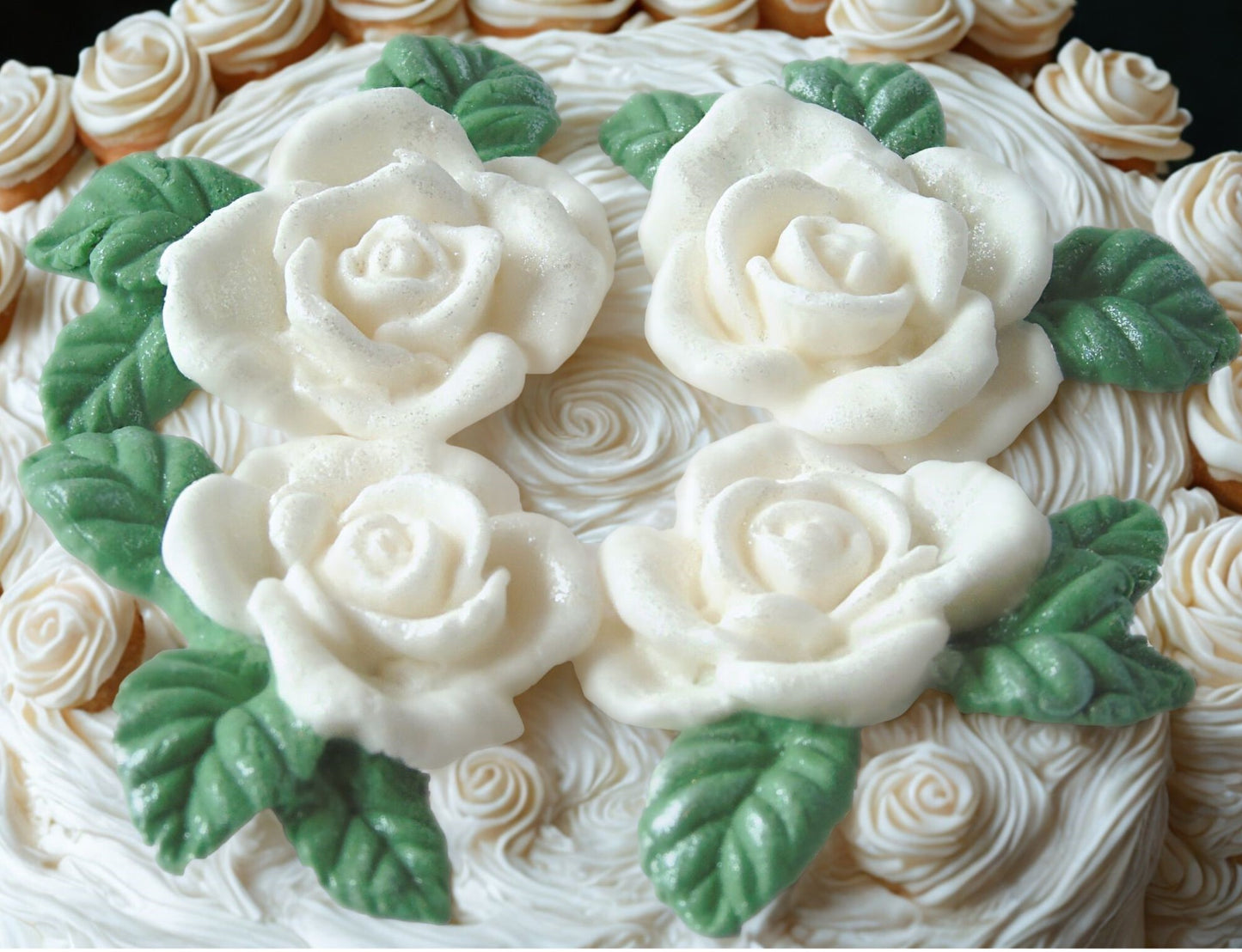 Set 4 Glittered Rose Garland Wedding Edible Rose Toppers