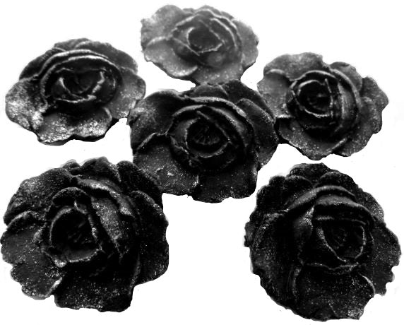 6 large Black Glittered Roses Wedding Birthday Celebration Vegan Cupcake Cake Toppers