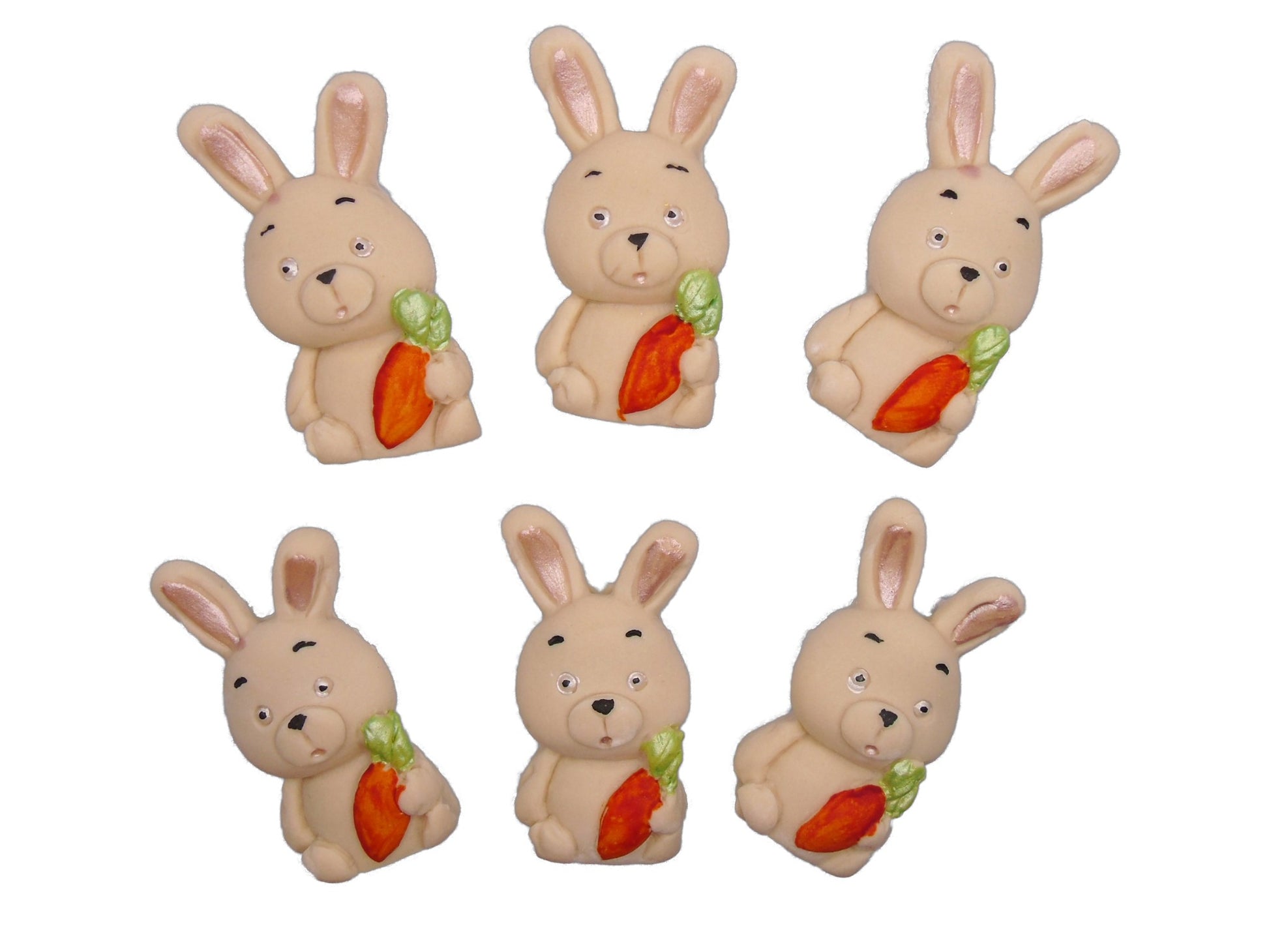 6 Edible Cream Easter Rabbits Baby Shower Fondant Vegan Cupcake Toppers