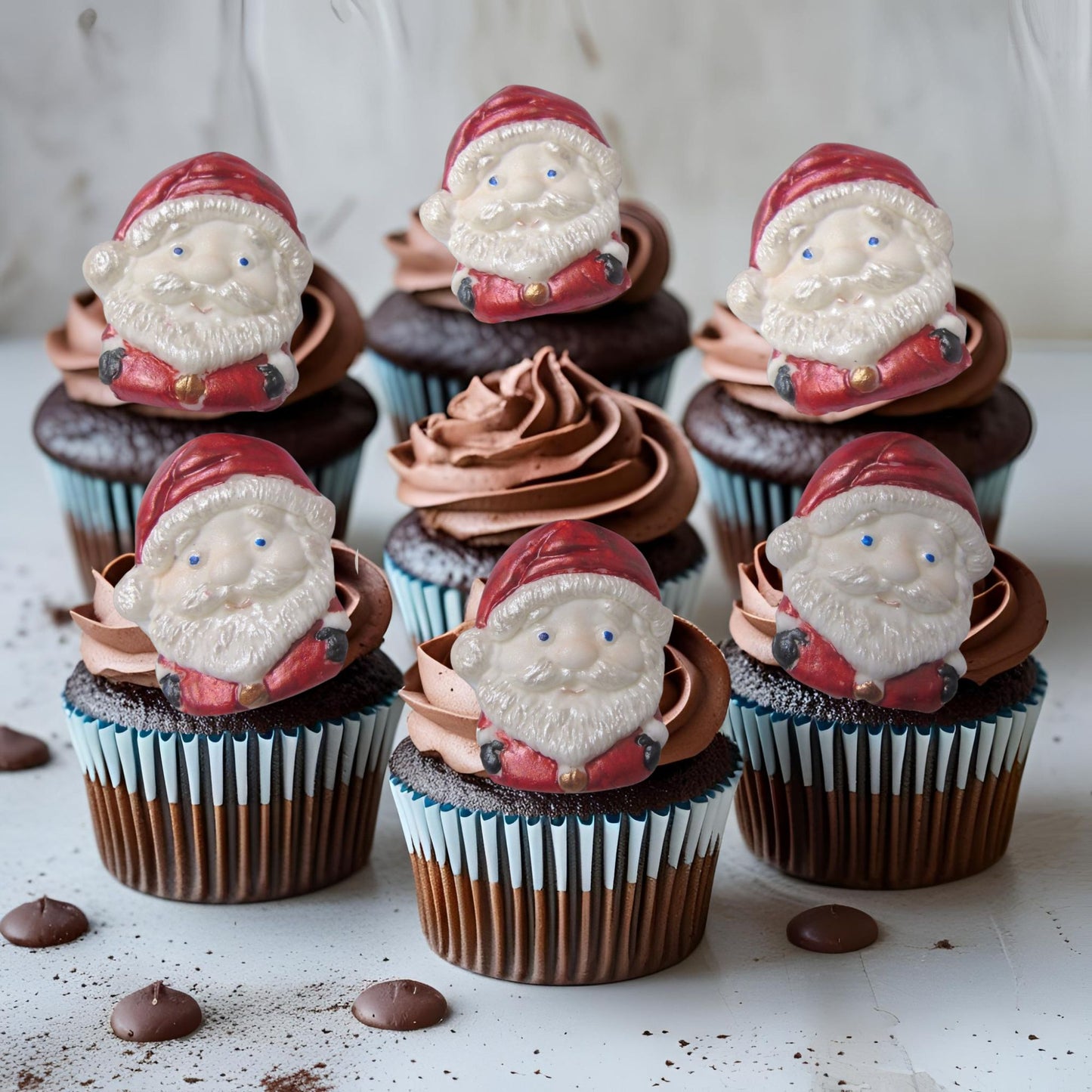 6 handmade edible santa cupcake toppers