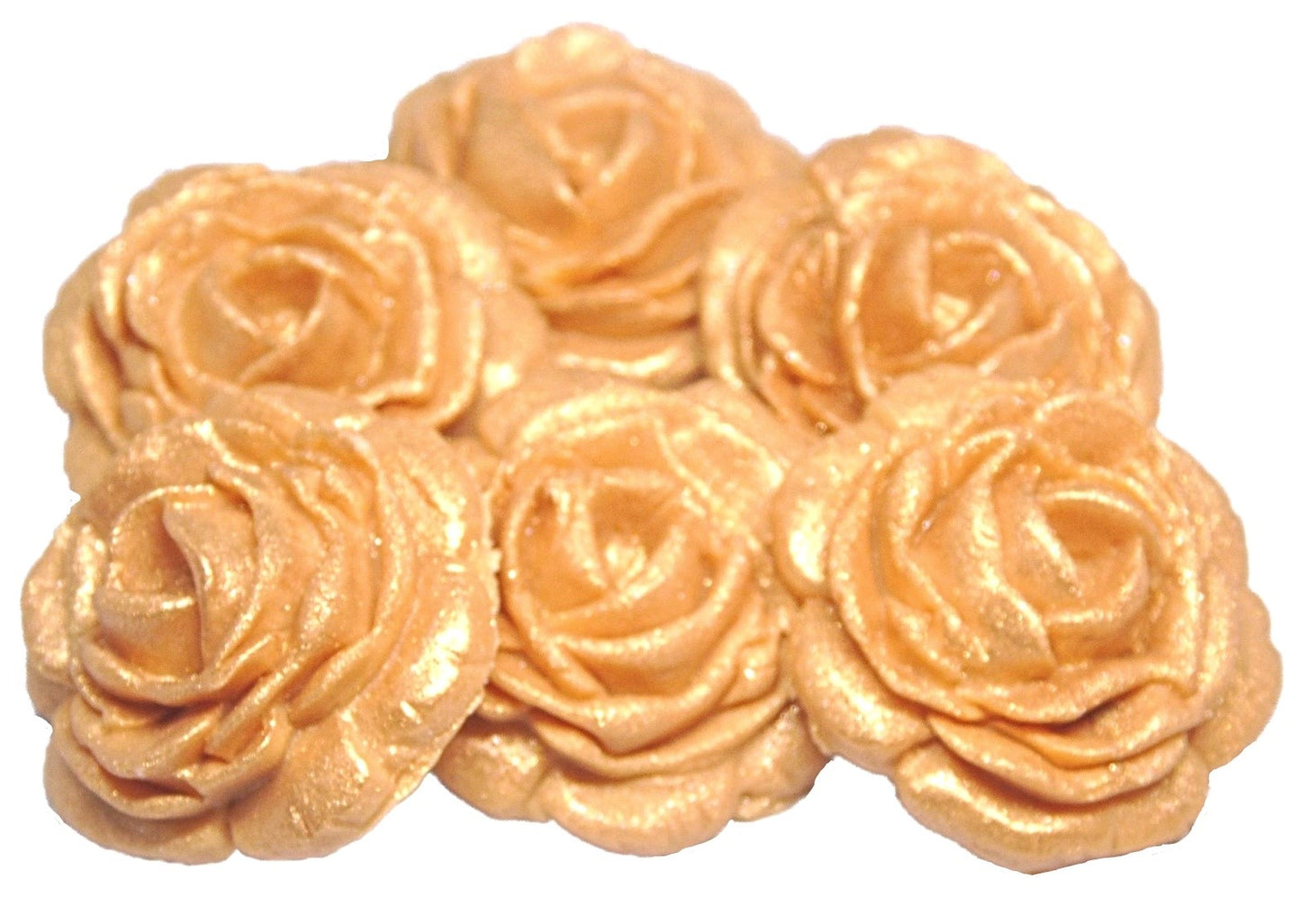 6 Glittered edible large roses Gold vegan dairy free & gluten free rose decorations