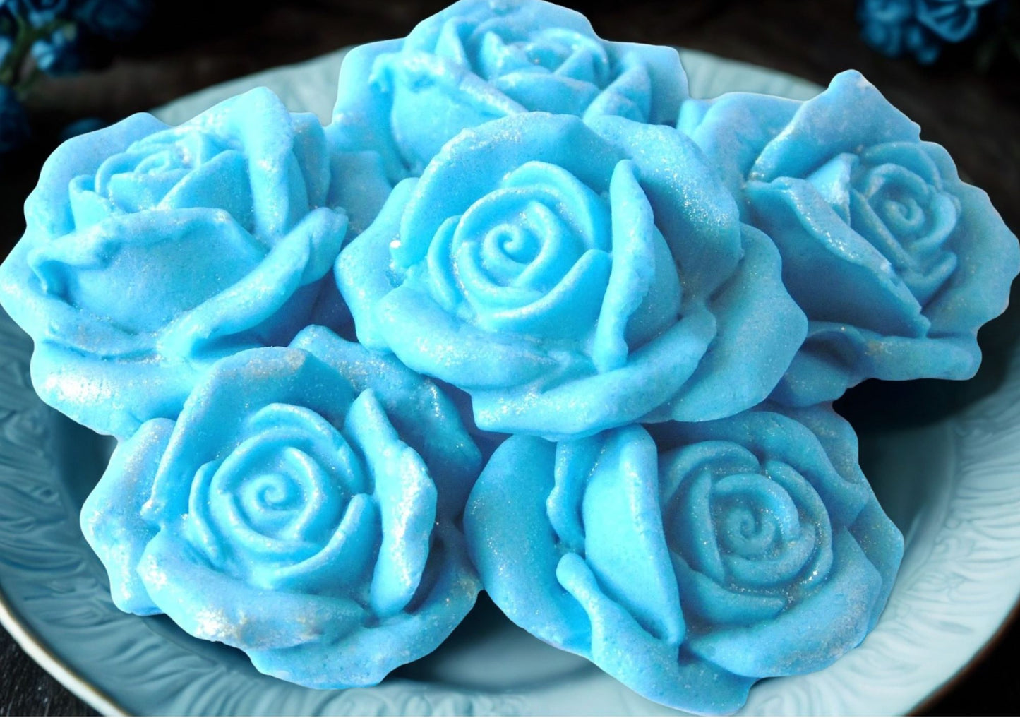 6 Large Glittered Coloured Roses Vegan Edible Cake Topper