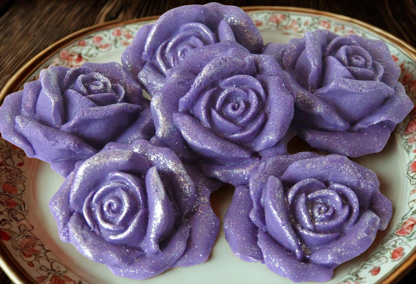 6 Large Glittered Coloured Roses Vegan Edible Cake Topper