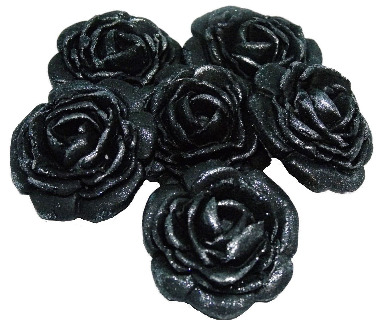 6 Glittered edible large roses Black vegan dairy free & gluten free rose decorations