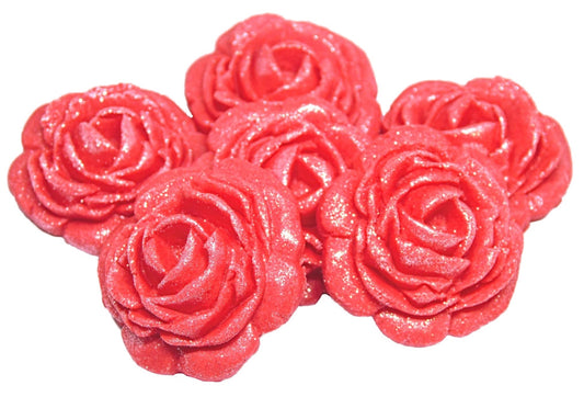 6 Glittered edible large roses Red vegan dairy free & gluten free rose decorations