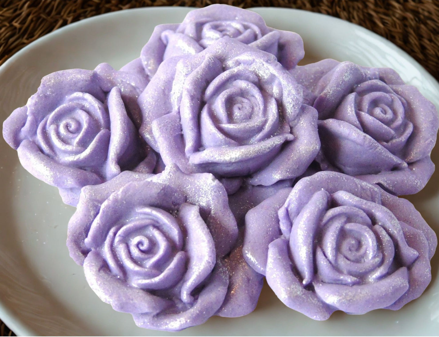 6 Large Glittered Coloured Roses Vegan Edible Cake Topper