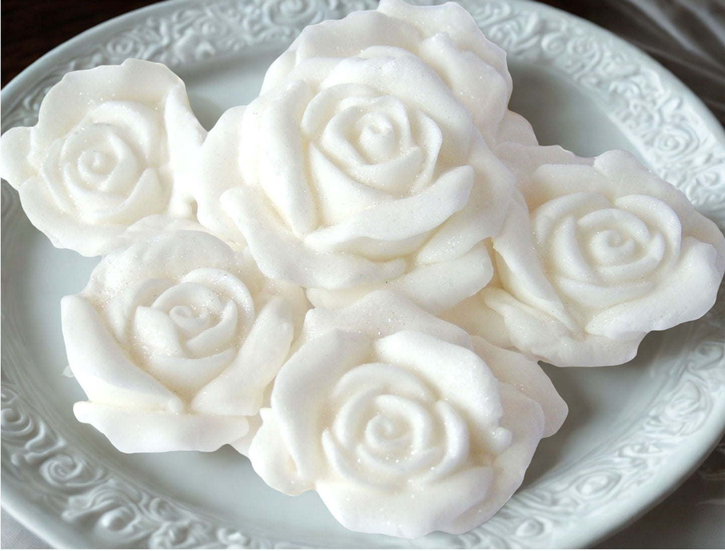 6 Large Glittered Coloured Roses Vegan Edible Cake Topper