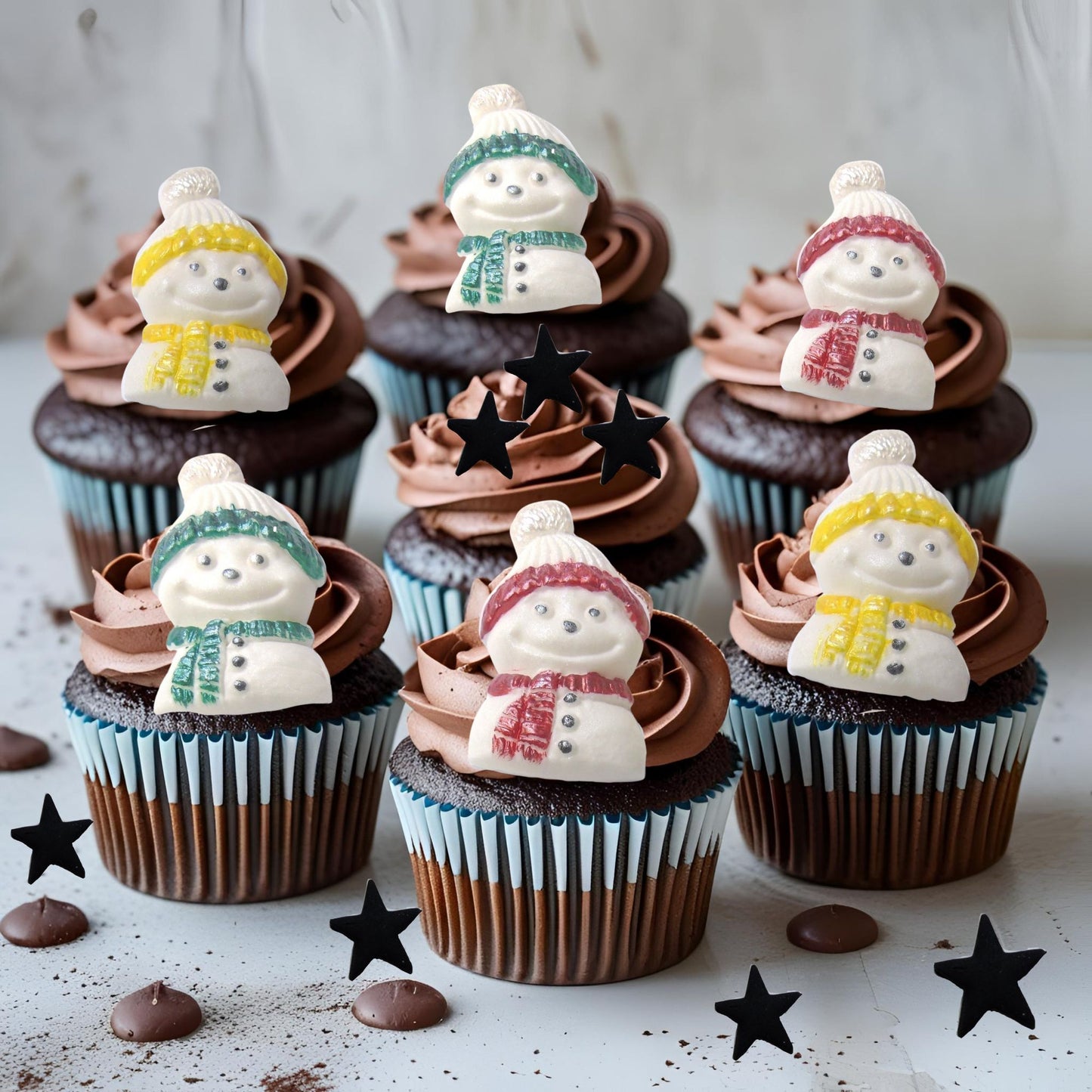 6 Snowmen Christmas cupcake toppers