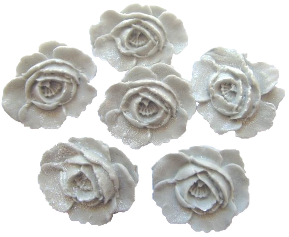 6 large Silver Glittered Roses Wedding Birthday Celebration Vegan Cupcake Cake Toppers