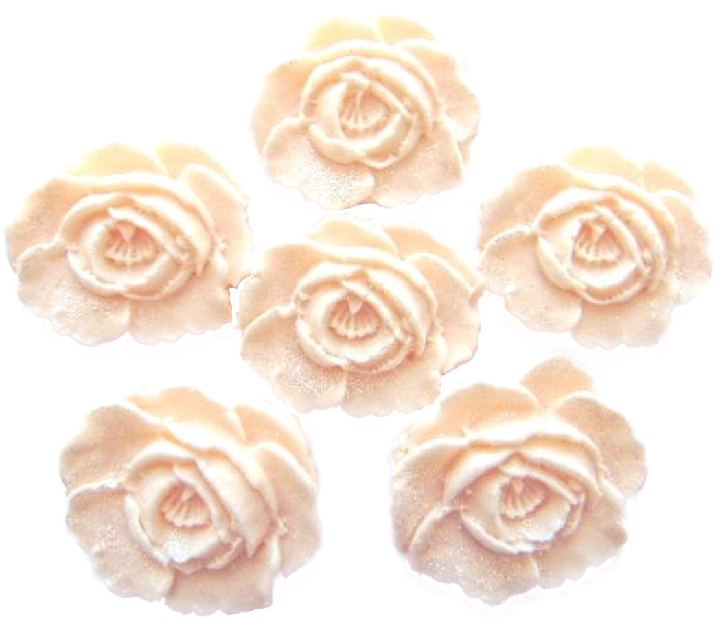 Set 6 Glittered Coloured Roses Edible Cupcake Decorations