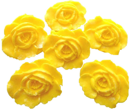 6 large Yellow Glittered Roses Wedding Birthday Celebration Vegan Cupcake Cake Toppers