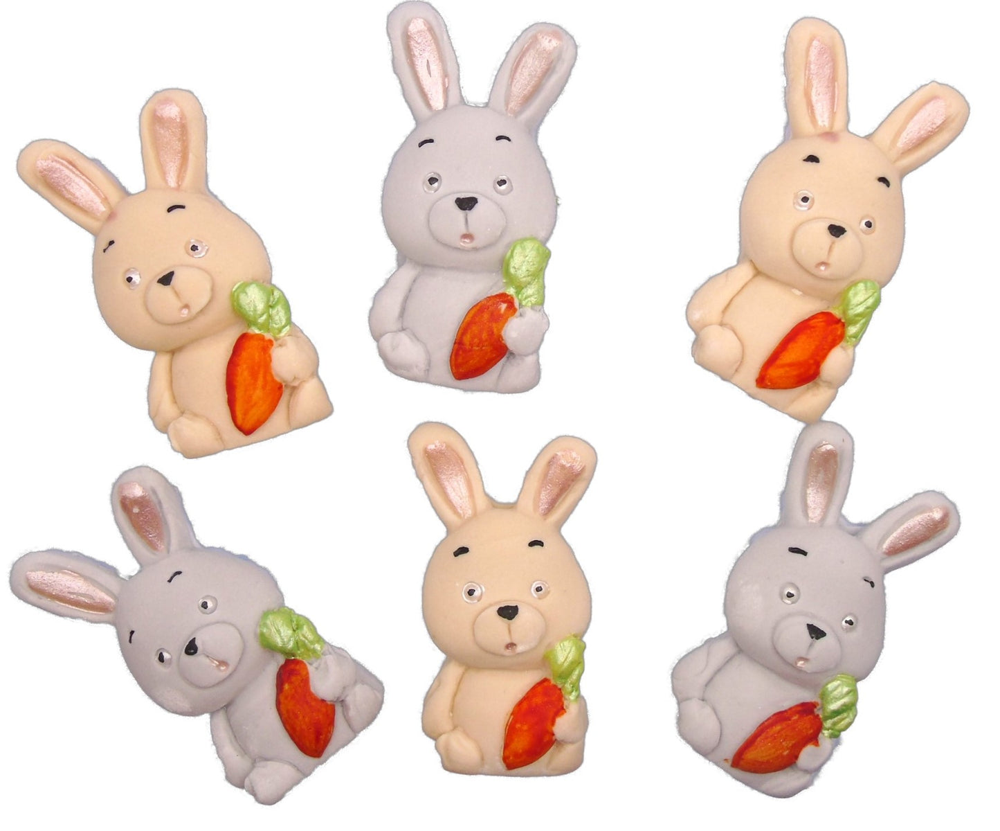 6 Edible Cream & grey Easter Rabbits Baby Shower Fondant Vegan Cupcake Toppers