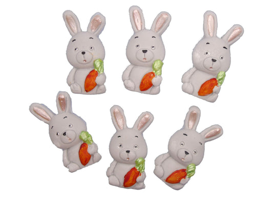 6 Edible  grey Easter Rabbits Baby Shower Fondant Vegan Cupcake Toppers