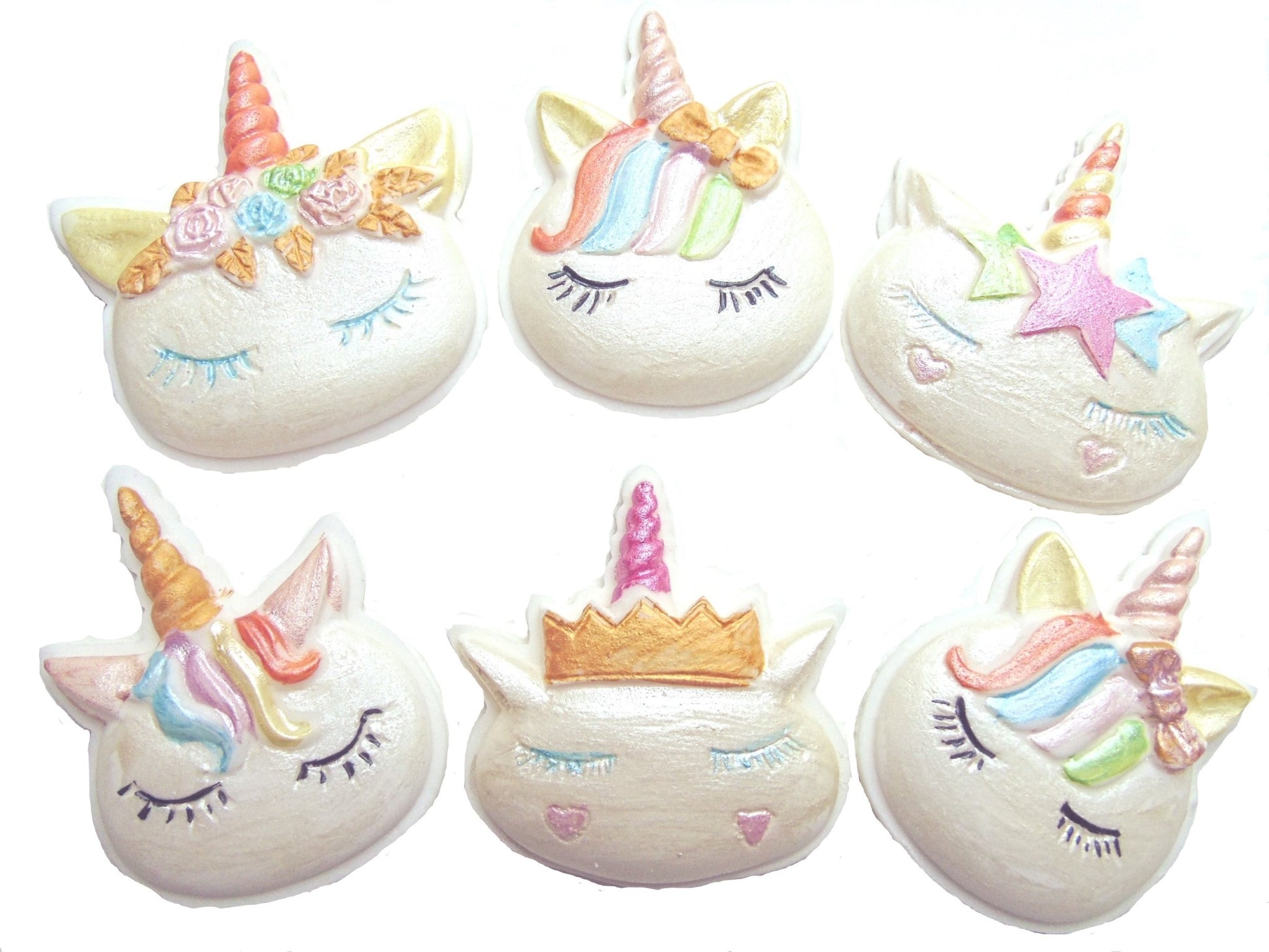 Mixed set of 6 unicorn faces handmade cupcake topper decorations