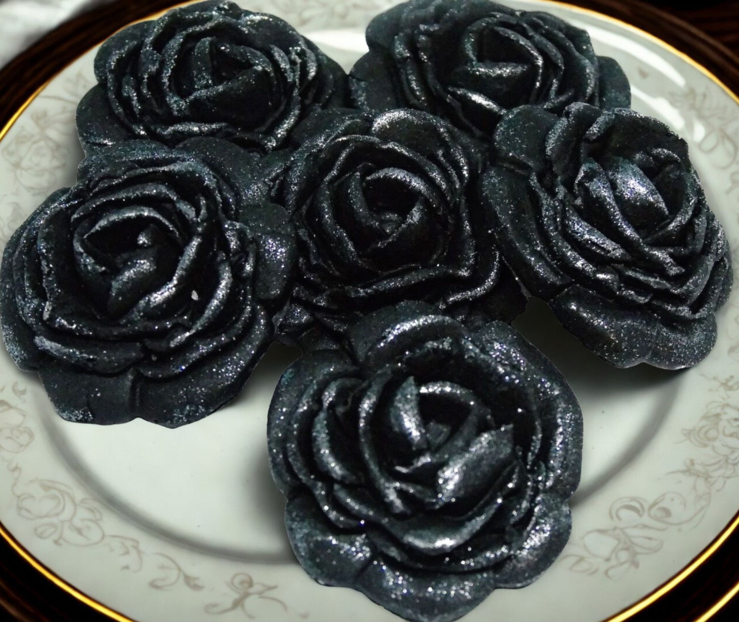6 Large Glittered Coloured Roses Wedding Edible Cake Toppers