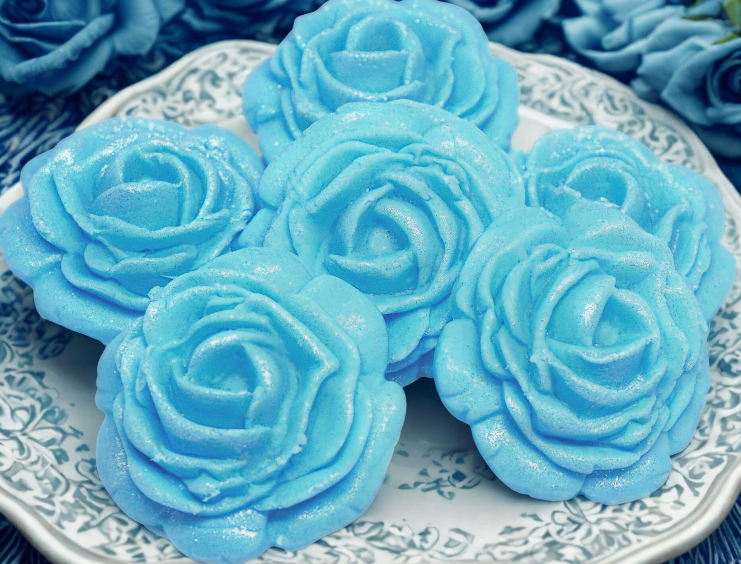 6 Large Glittered Coloured Roses Wedding Edible Cake Toppers
