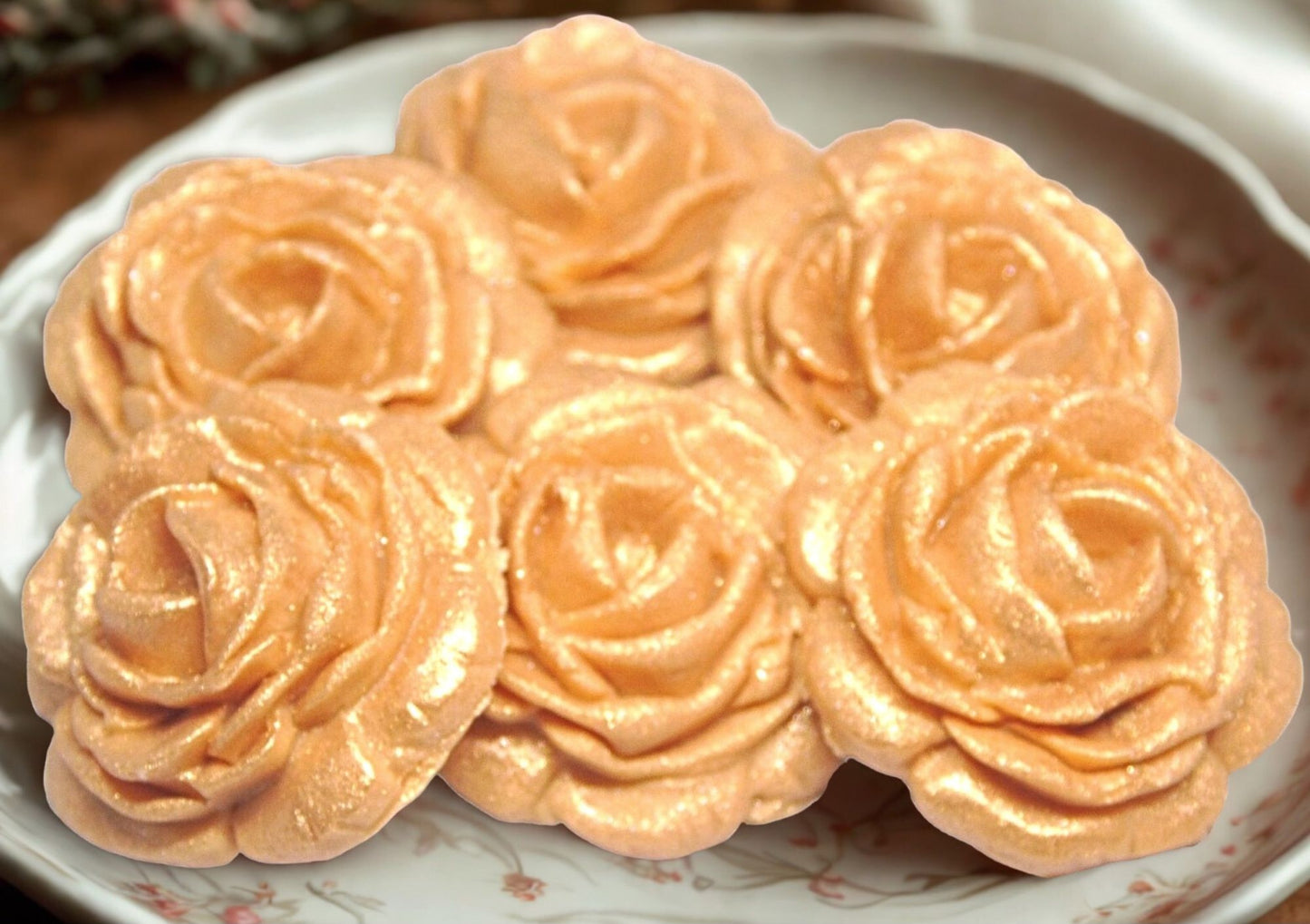 6 Large Glittered Coloured Roses Wedding Edible Cake Toppers