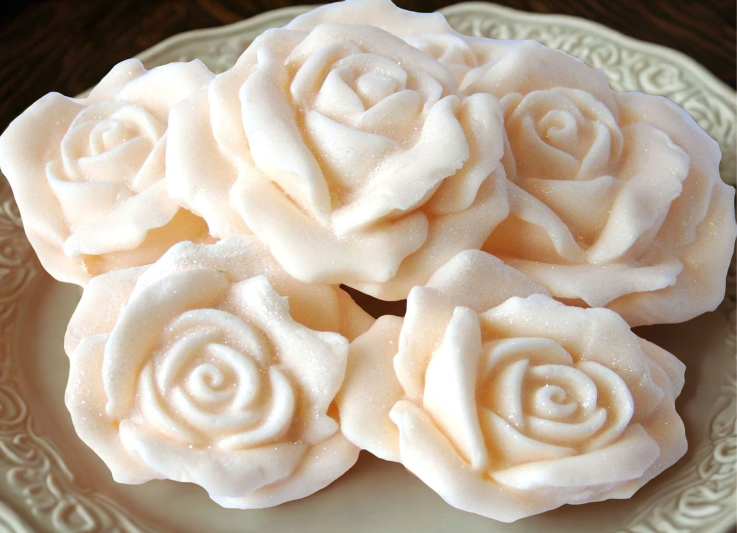 6 Large Glittered Coloured Roses Vegan Edible Cake Topper
