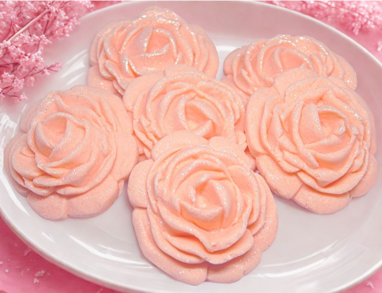 6 Large Glittered Coloured Roses Wedding Edible Cake Toppers