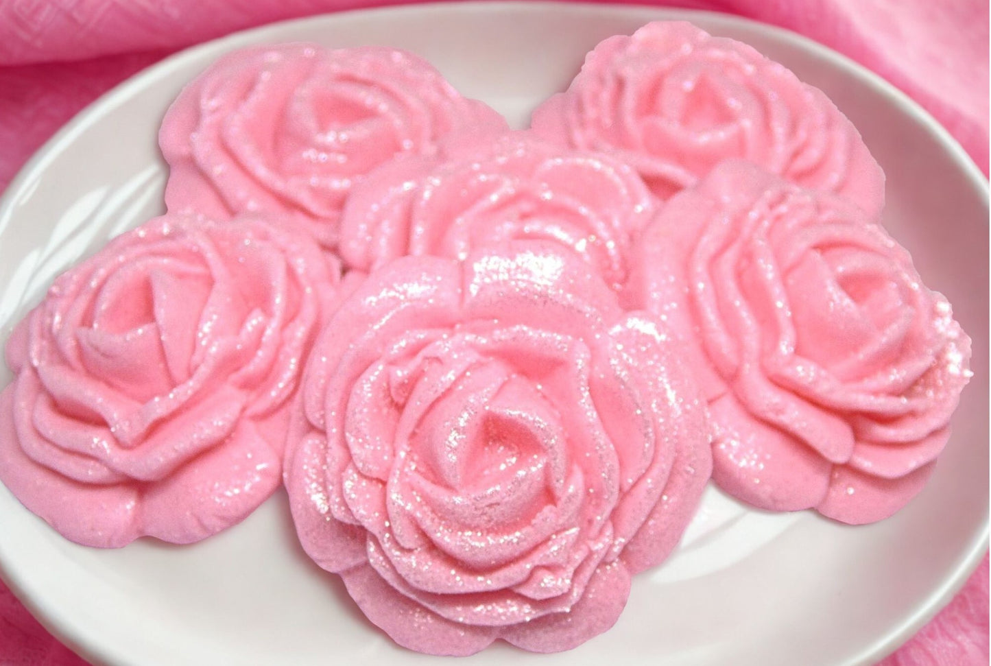 6 Large Glittered Coloured Roses Wedding Edible Cake Toppers