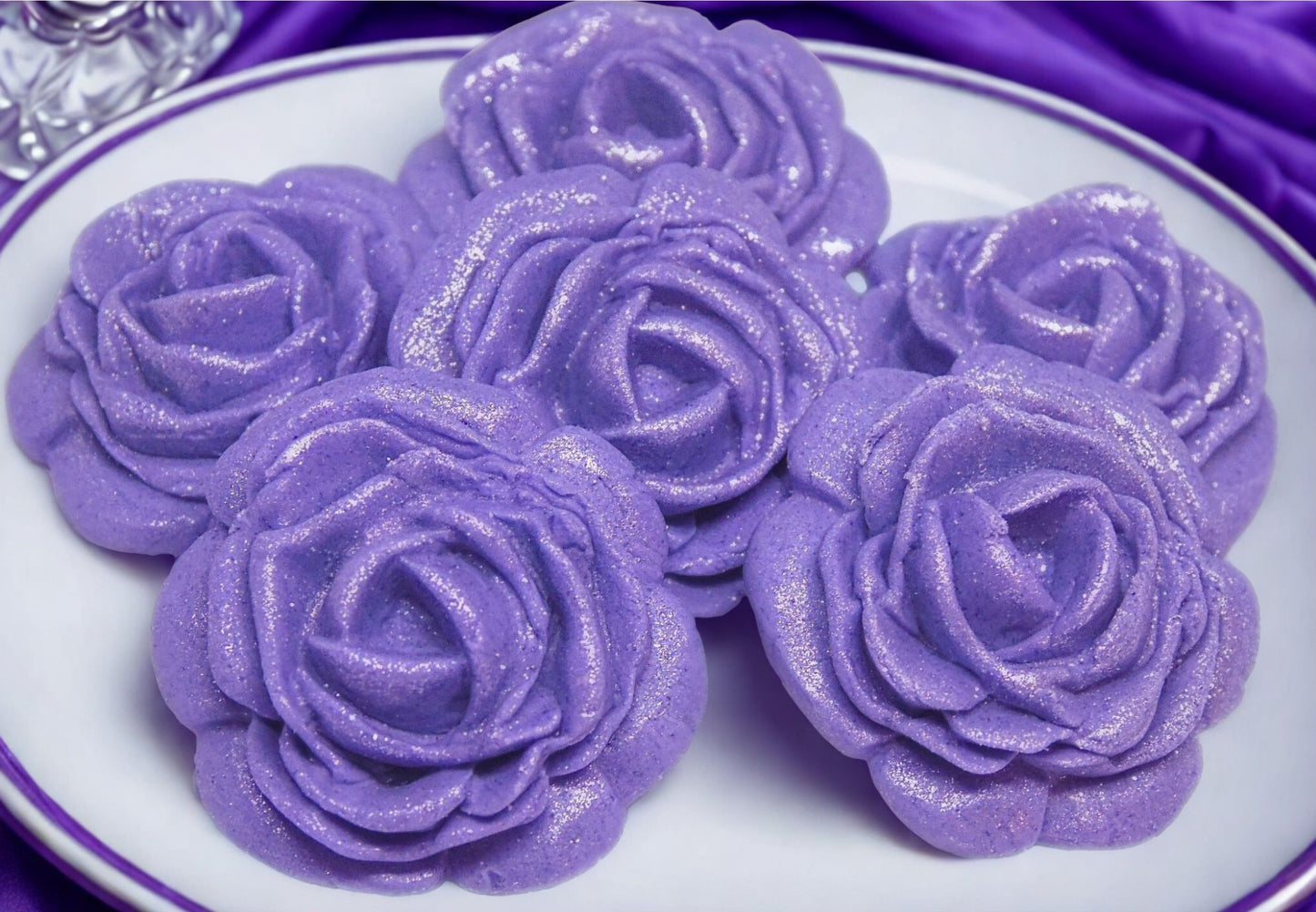 6 Large Glittered Coloured Roses Wedding Edible Cake Toppers