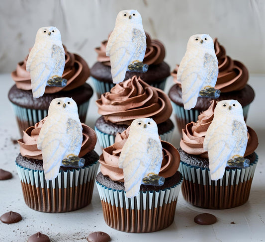 6 White Owls Harry Potter Halloween Cake Cupcake Toppers