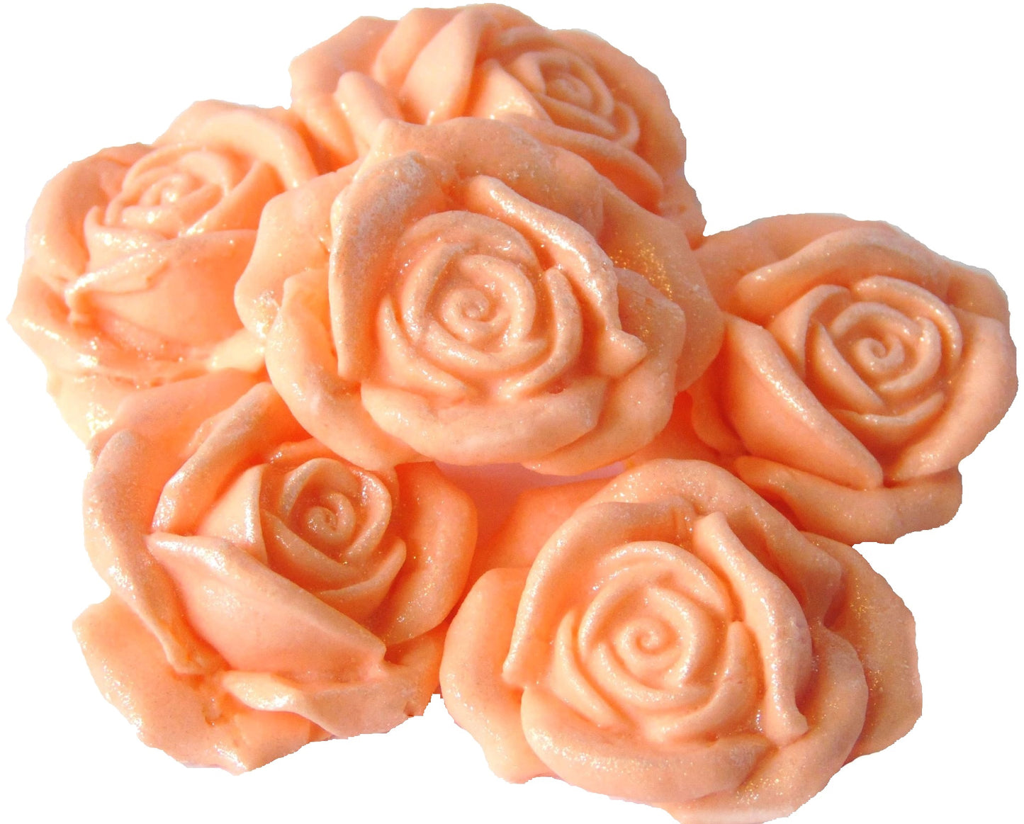 6 Peach Glittered edible large roses vegan dairy free & gluten free decorations