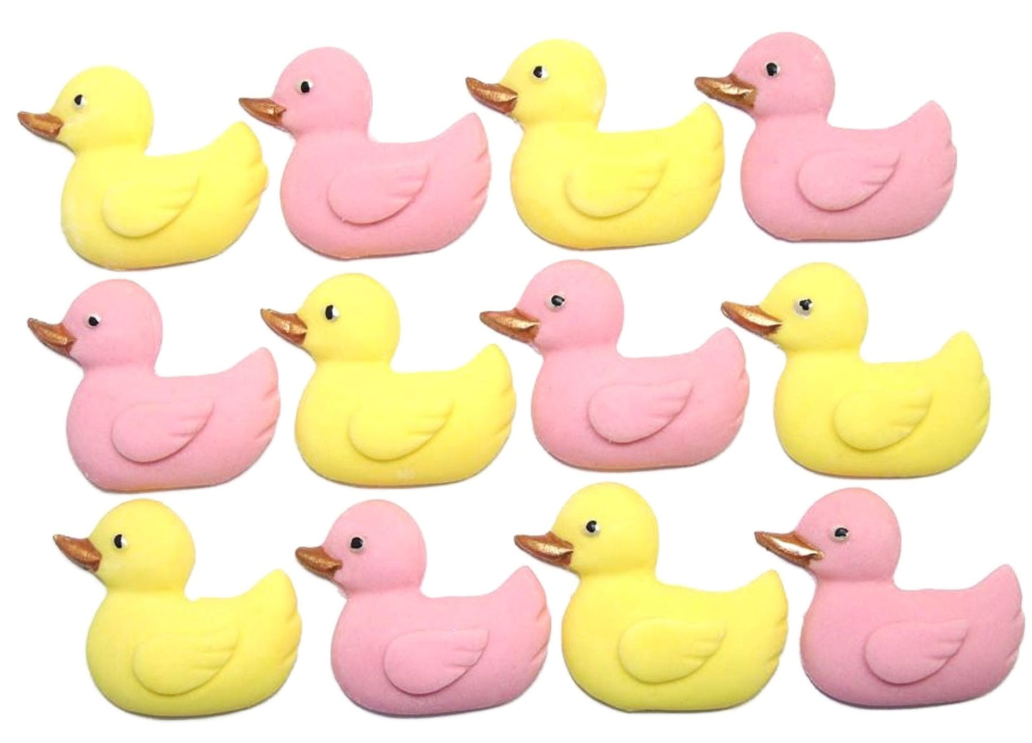12 Edible Pink & Yellow mixed coloured Vegan Baby Shower Ducks Cake Cupcake Toppers