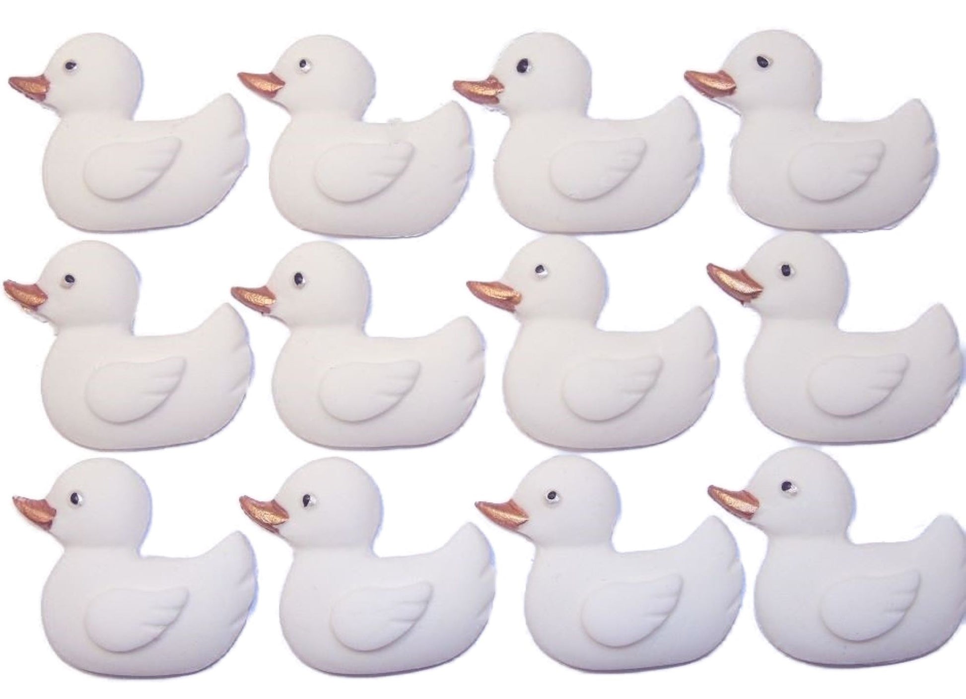 12 Edible White coloured Vegan Baby Shower Ducks Cake Cupcake Toppers