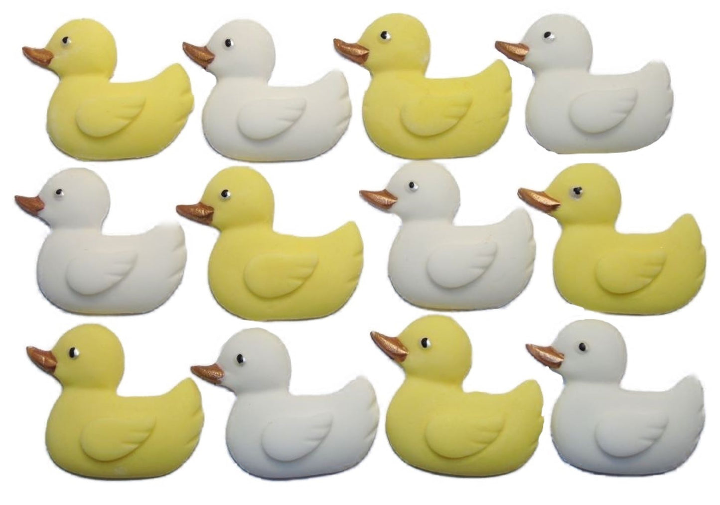12 Edible Yellow & White mixed coloured Vegan Baby Shower Ducks Cake Cupcake Toppers